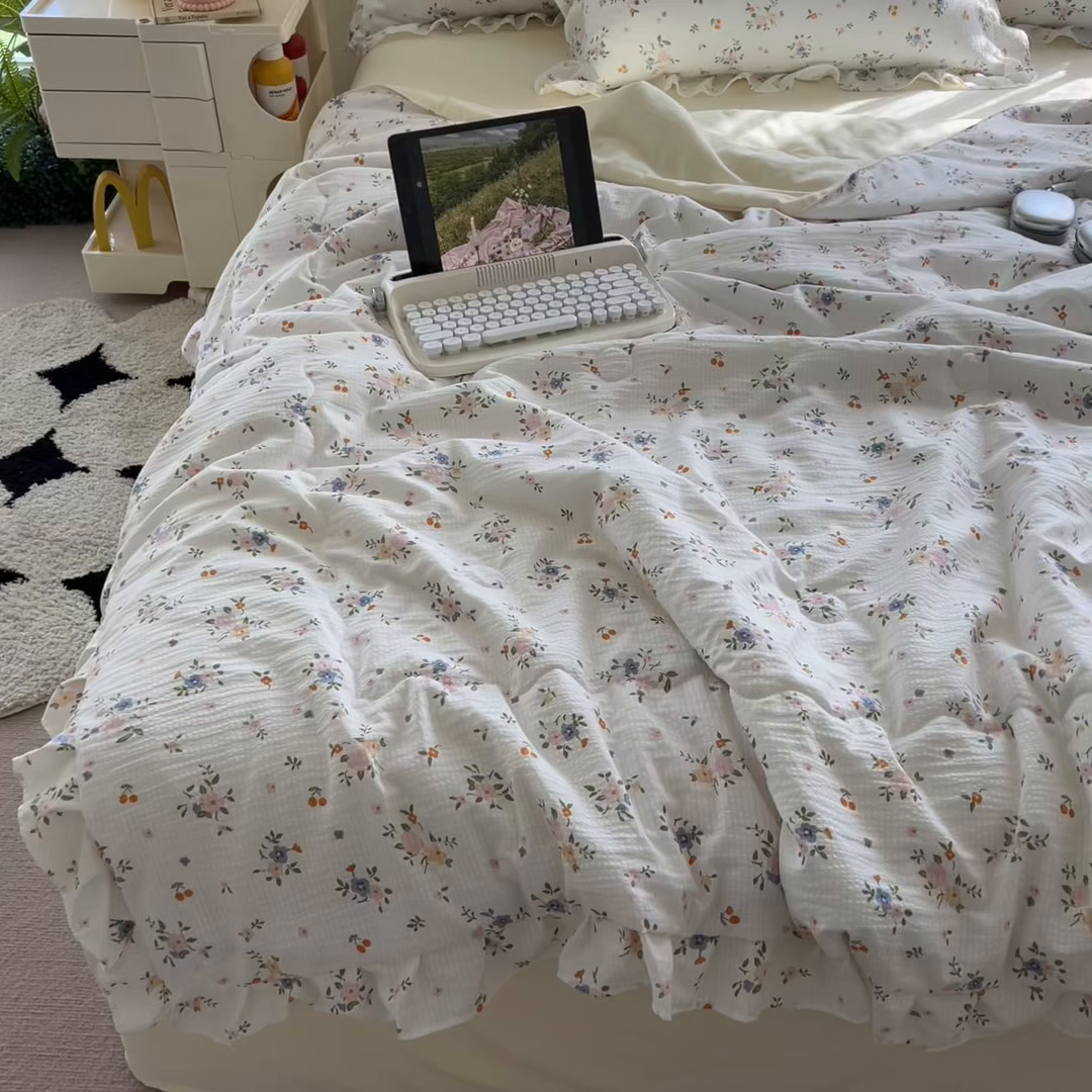 91家纺网 家纺一手货源 找家纺 希丞家居 2025新款小清新泡泡水洗棉夏被夏凉被空调被四件套 夏被-梦语