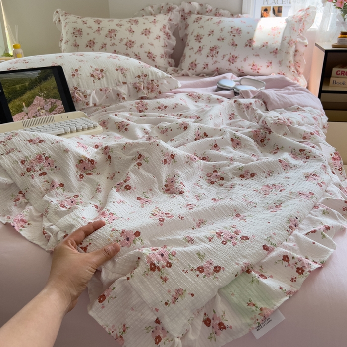 91家纺网 家纺一手货源 找家纺 希丞家居 2025新款小清新泡泡水洗棉夏被夏凉被空调被四件套 夏被-繁花