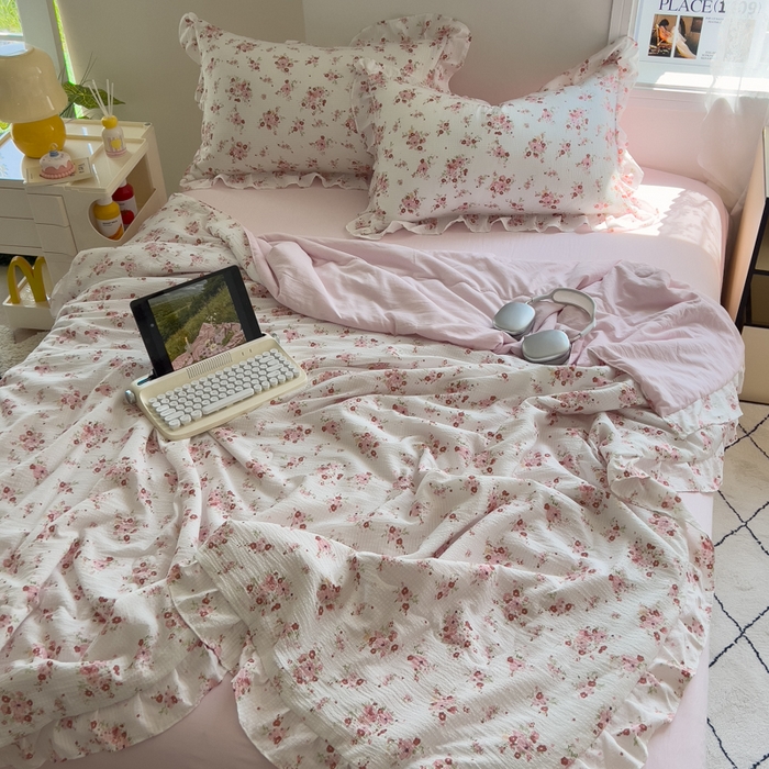 91家纺网 家纺一手货源 找家纺 希丞家居 2025新款小清新泡泡水洗棉夏被夏凉被空调被四件套 夏被-繁花