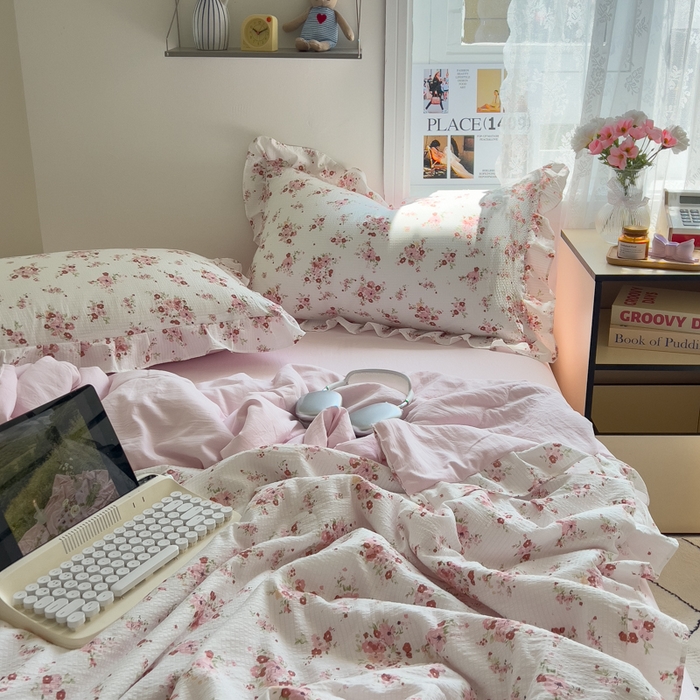 91家纺网 家纺一手货源 找家纺 希丞家居 2025新款小清新泡泡水洗棉夏被夏凉被空调被四件套 夏被-繁花
