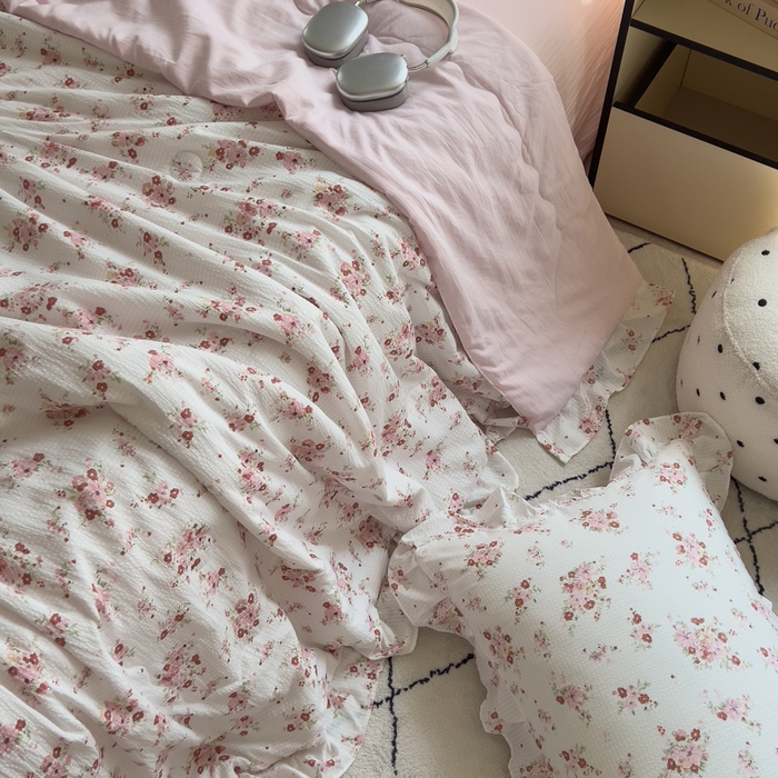 91家纺网 家纺一手货源 找家纺 希丞家居 2025新款小清新泡泡水洗棉夏被夏凉被空调被四件套 夏被-繁花