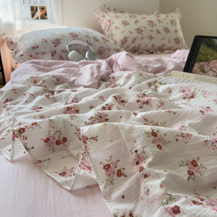 91家纺网 家纺一手货源 找家纺 希丞家居 2025新款小清新泡泡水洗棉夏被夏凉被空调被四件套 夏被-繁花
