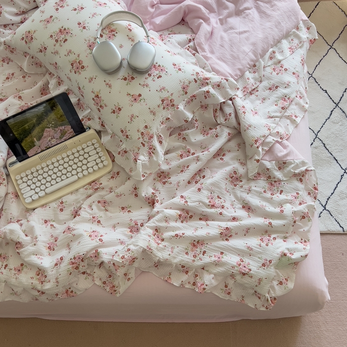 91家纺网 家纺一手货源 找家纺 希丞家居 2025新款小清新泡泡水洗棉夏被夏凉被空调被四件套 夏被-繁花
