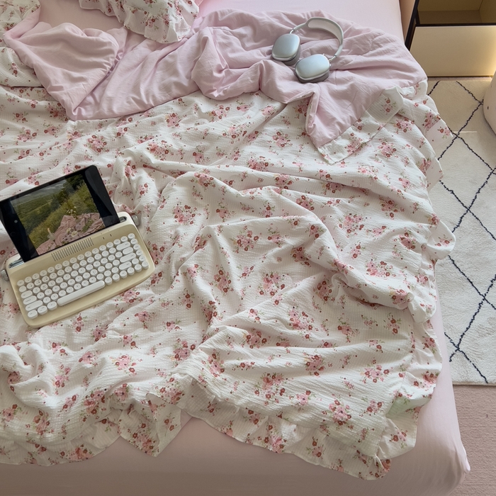 91家纺网 家纺一手货源 找家纺 希丞家居 2025新款小清新泡泡水洗棉夏被夏凉被空调被四件套 夏被-繁花