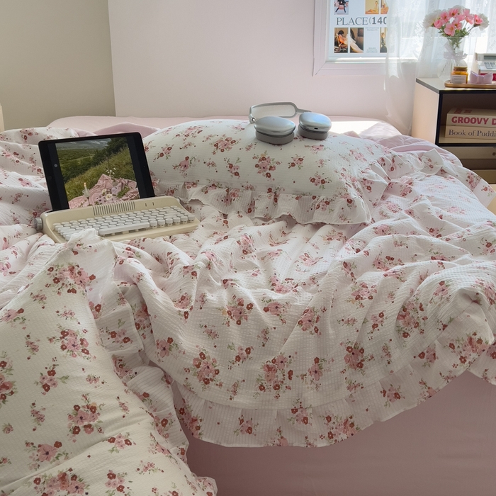 91家纺网 家纺一手货源 找家纺 希丞家居 2025新款小清新泡泡水洗棉夏被夏凉被空调被四件套 夏被-繁花