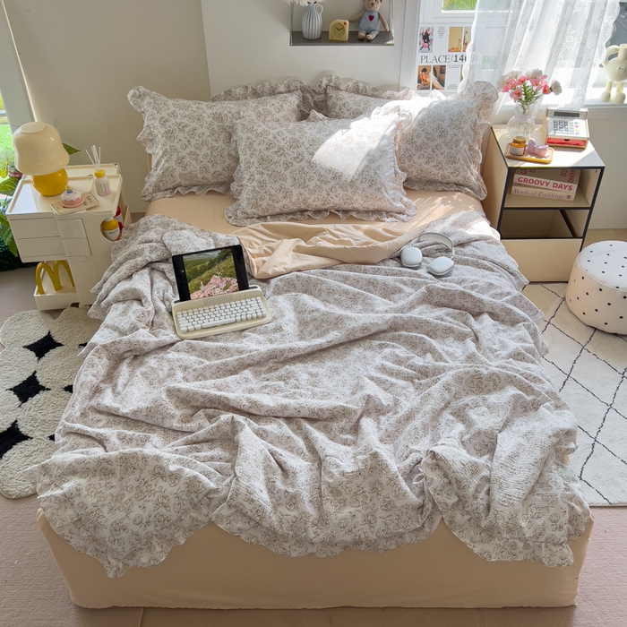 91家纺网 家纺一手货源 找家纺 希丞家居 2025新款小清新泡泡水洗棉夏被夏凉被空调被四件套 夏被-棉枝