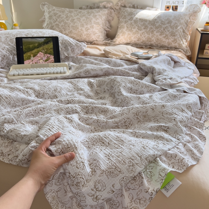 91家纺网 家纺一手货源 找家纺 希丞家居 2025新款小清新泡泡水洗棉夏被夏凉被空调被四件套 夏被-棉枝