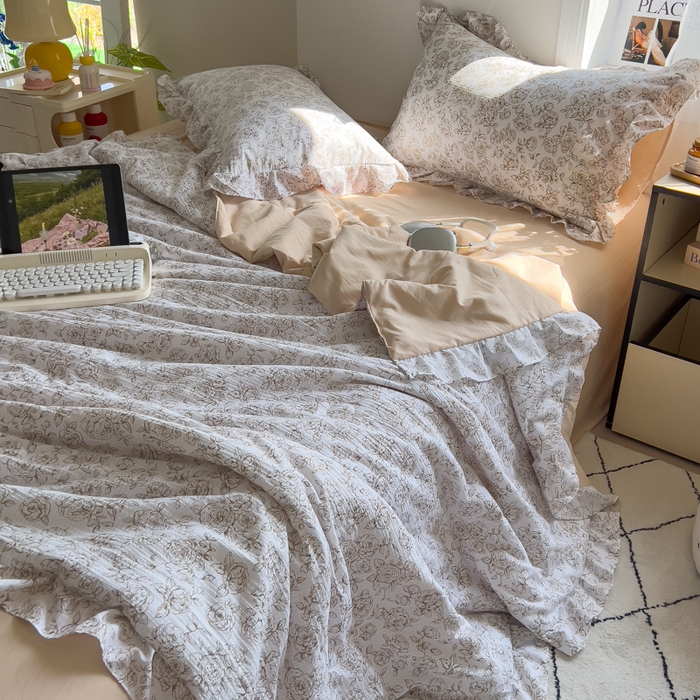 91家纺网 家纺一手货源 找家纺 希丞家居 2025新款小清新泡泡水洗棉夏被夏凉被空调被四件套 夏被-棉枝