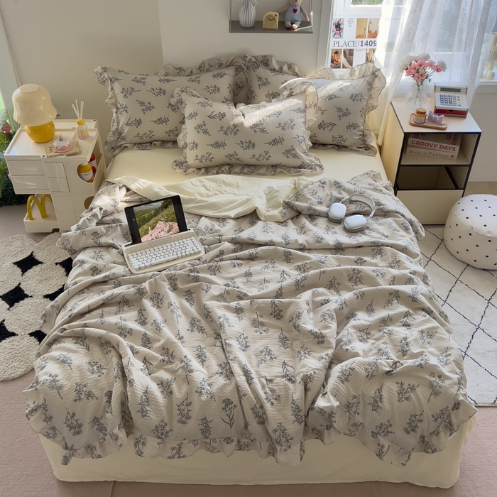 91家纺网 家纺一手货源 找家纺 希丞家居 2025新款小清新泡泡水洗棉夏被夏凉被空调被四件套 夏被-夏槿