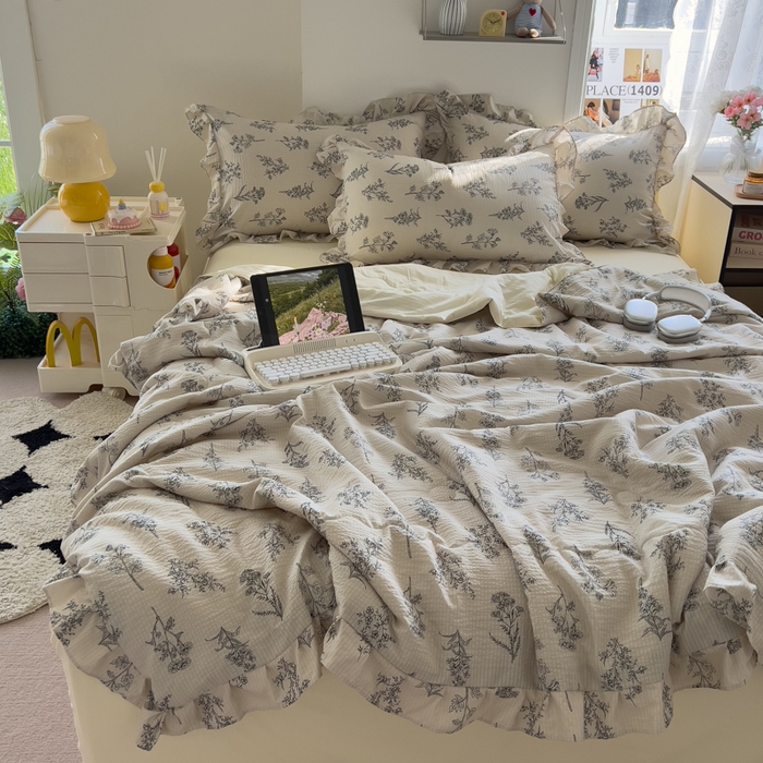 91家纺网 家纺一手货源 找家纺 希丞家居 2025新款小清新泡泡水洗棉夏被夏凉被空调被四件套 夏被-夏槿