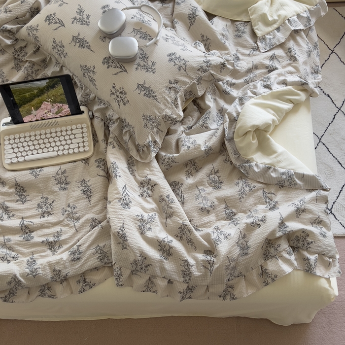 91家纺网 家纺一手货源 找家纺 希丞家居 2025新款小清新泡泡水洗棉夏被夏凉被空调被四件套 夏被-夏槿