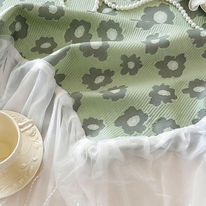 91家纺网 家纺一手货源 找家纺 芷卧 2025新款凉豆豆PE凉感刺绣双层花边床裙款冰豆豆凉席三件套（提供买家秀） 初夏-薄荷绿