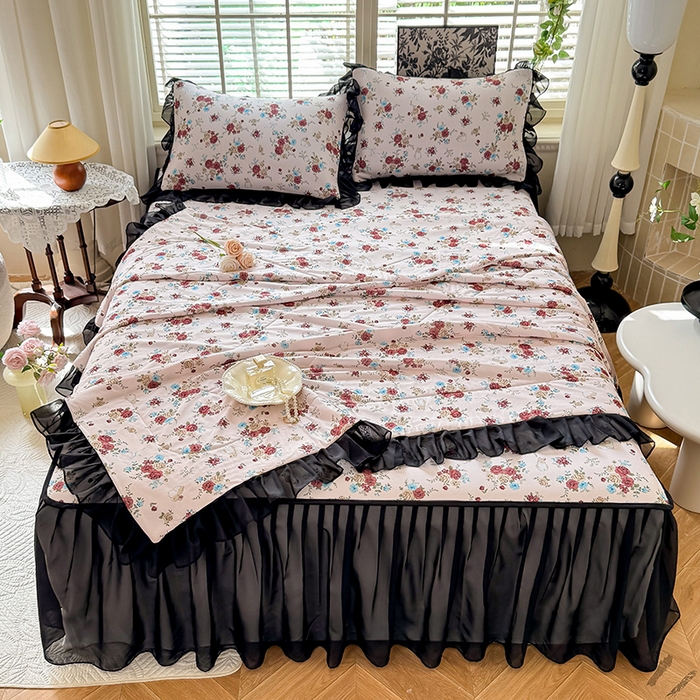 91家纺网 家纺一手货源 找家纺 大麦家纺 2025新款碳光冰丝软席子凉席-床裙款 春风细叶