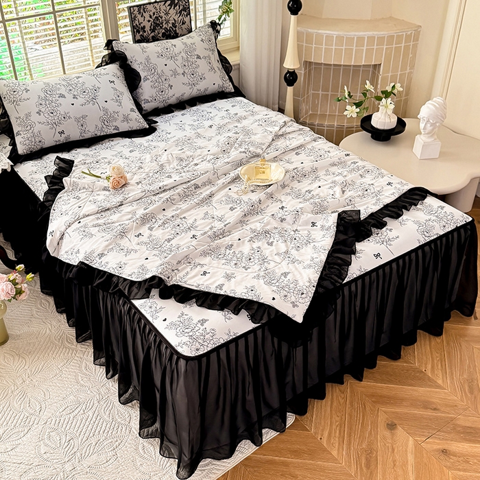 91家纺网 家纺一手货源 找家纺 大麦家纺 2025新款碳光冰丝软席子凉席-床裙款 半夏清风