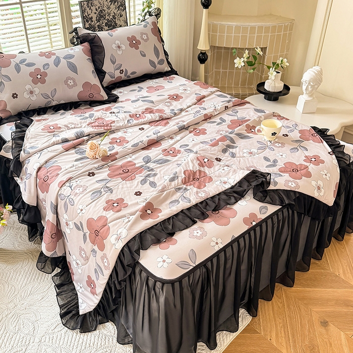 91家纺网 家纺一手货源 找家纺 大麦家纺 2025新款碳光冰丝软席子凉席-床裙款 美姬