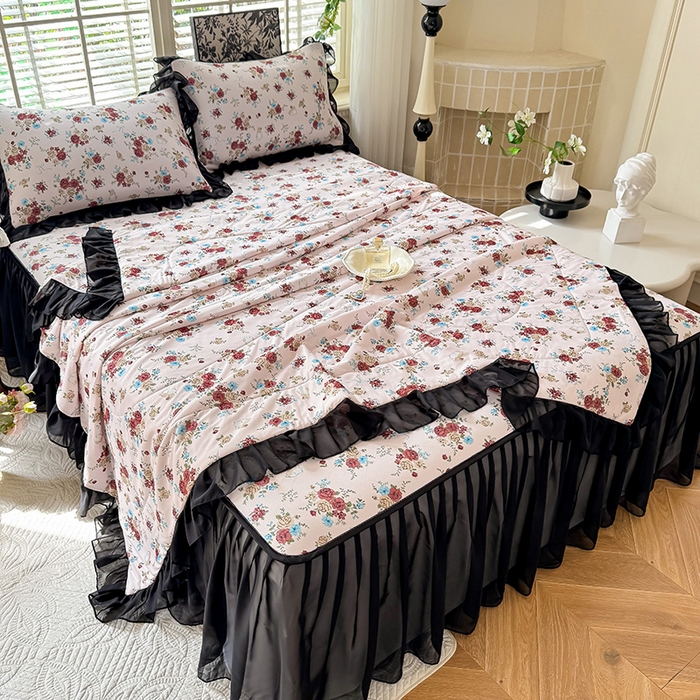 91家纺网 家纺一手货源 找家纺 大麦家纺 2025新款碳光冰丝软席子凉席-床裙款 春风细叶