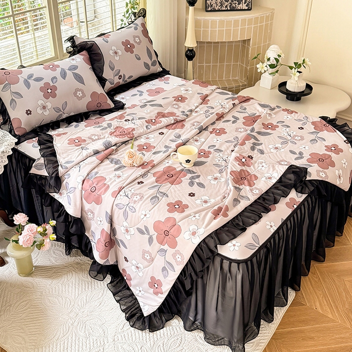 91家纺网 家纺一手货源 找家纺 大麦家纺 2025新款碳光冰丝软席子凉席-床裙款 美姬