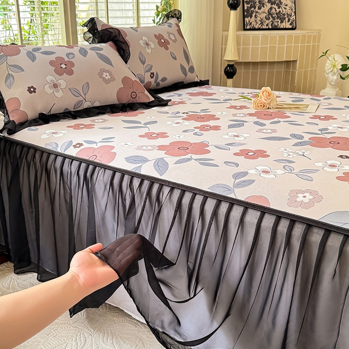 91家纺网 家纺一手货源 找家纺 大麦家纺 2025新款碳光冰丝软席子凉席-床裙款 美姬