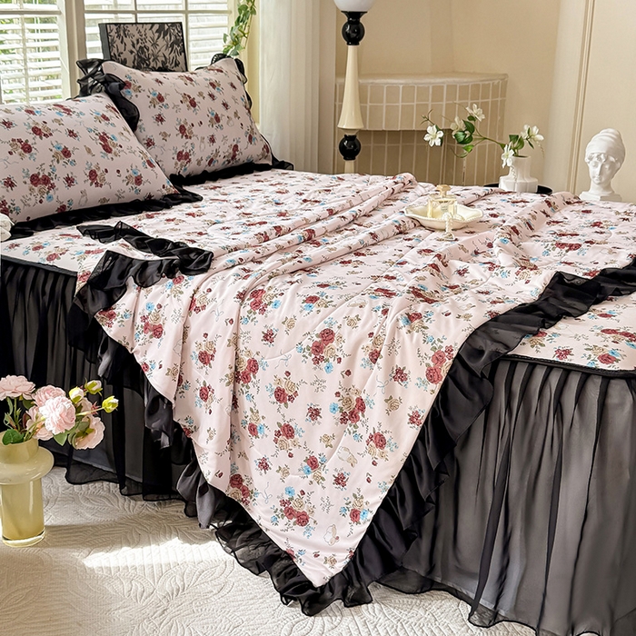 91家纺网 家纺一手货源 找家纺 大麦家纺 2025新款碳光冰丝软席子凉席-床裙款 春风细叶