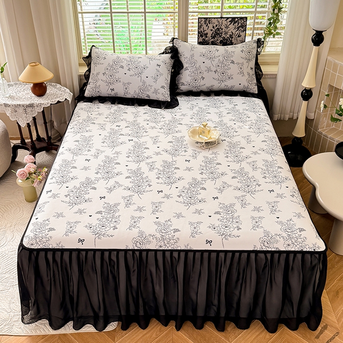 91家纺网 家纺一手货源 找家纺 大麦家纺 2025新款碳光冰丝软席子凉席-床裙款 半夏清风