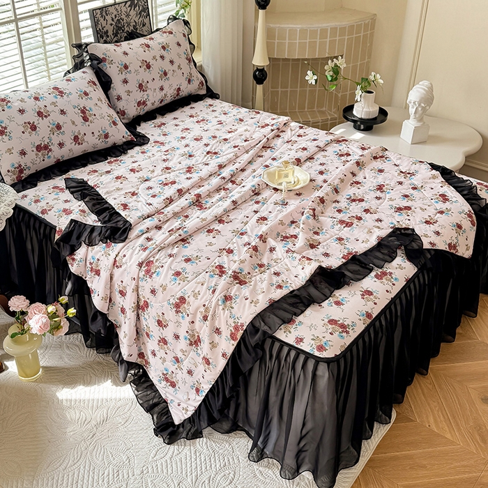 91家纺网 家纺一手货源 找家纺 大麦家纺 2025新款碳光冰丝软席子凉席-床裙款 春风细叶