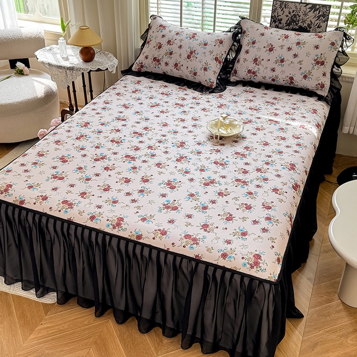 91家纺网 家纺一手货源 找家纺 大麦家纺 2025新款碳光冰丝软席子凉席-床裙款 春风细叶