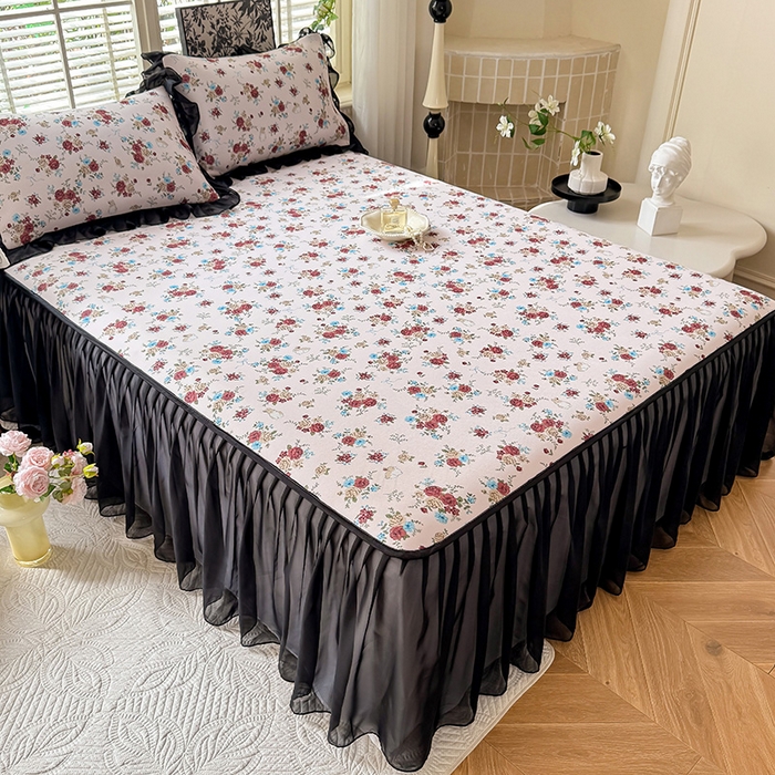 91家纺网 家纺一手货源 找家纺 大麦家纺 2025新款碳光冰丝软席子凉席-床裙款 春风细叶