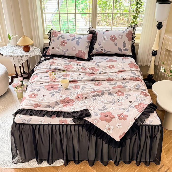 91家纺网 家纺一手货源 找家纺 大麦家纺 2025新款碳光冰丝软席子凉席-床裙款 美姬