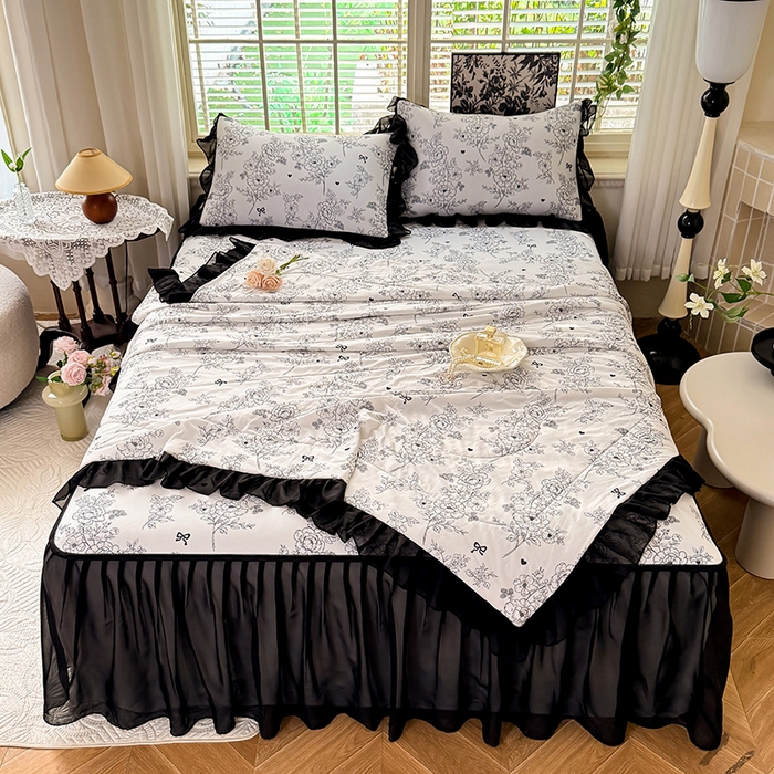 91家纺网 家纺一手货源 找家纺 大麦家纺 2025新款碳光冰丝软席子凉席-床裙款 半夏清风