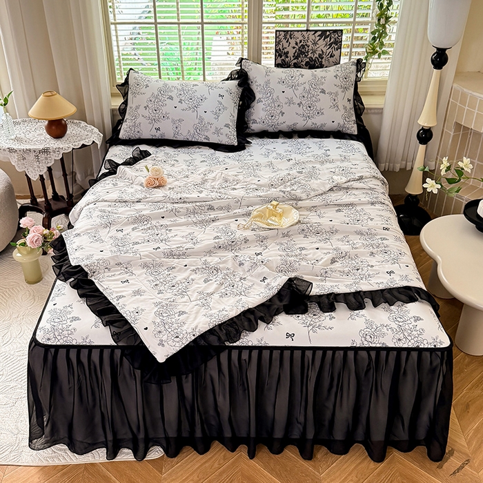 91家纺网 家纺一手货源 找家纺 大麦家纺 2025新款碳光冰丝软席子凉席-床裙款 半夏清风