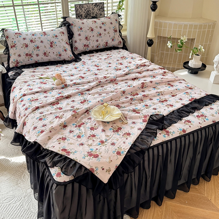 91家纺网 家纺一手货源 找家纺 大麦家纺 2025新款碳光冰丝软席子凉席-床裙款 春风细叶