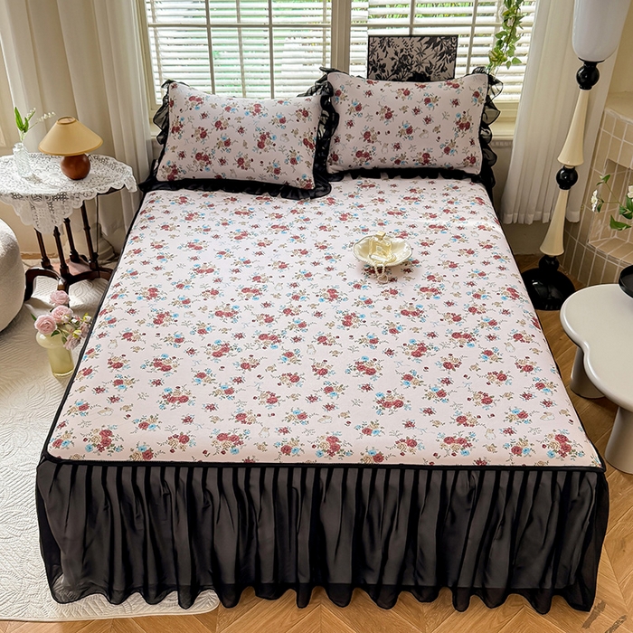 91家纺网 家纺一手货源 找家纺 大麦家纺 2025新款碳光冰丝软席子凉席-床裙款 春风细叶