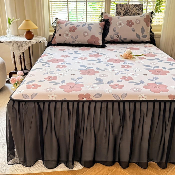 91家纺网 家纺一手货源 找家纺 大麦家纺 2025新款碳光冰丝软席子凉席-床裙款 美姬