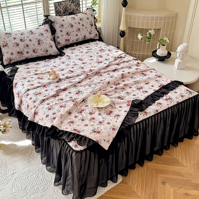 91家纺网 家纺一手货源 找家纺 大麦家纺 2025新款碳光冰丝软席子凉席-床裙款 春风细叶