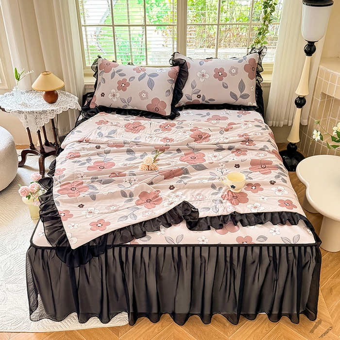 91家纺网 家纺一手货源 找家纺 大麦家纺 2025新款碳光冰丝软席子凉席-床裙款 美姬