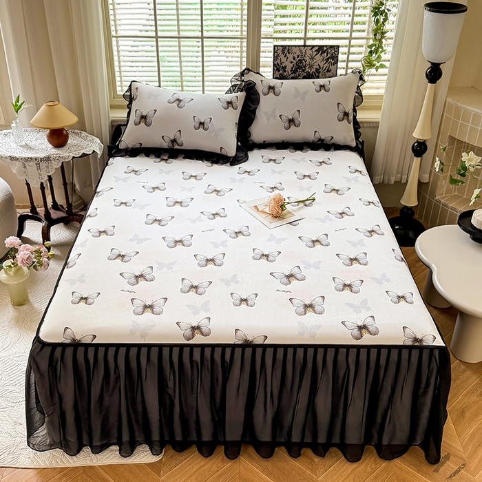 91家纺网 家纺一手货源 找家纺 大麦家纺 2025新款碳光冰丝软席子凉席-床裙款 蝶舞