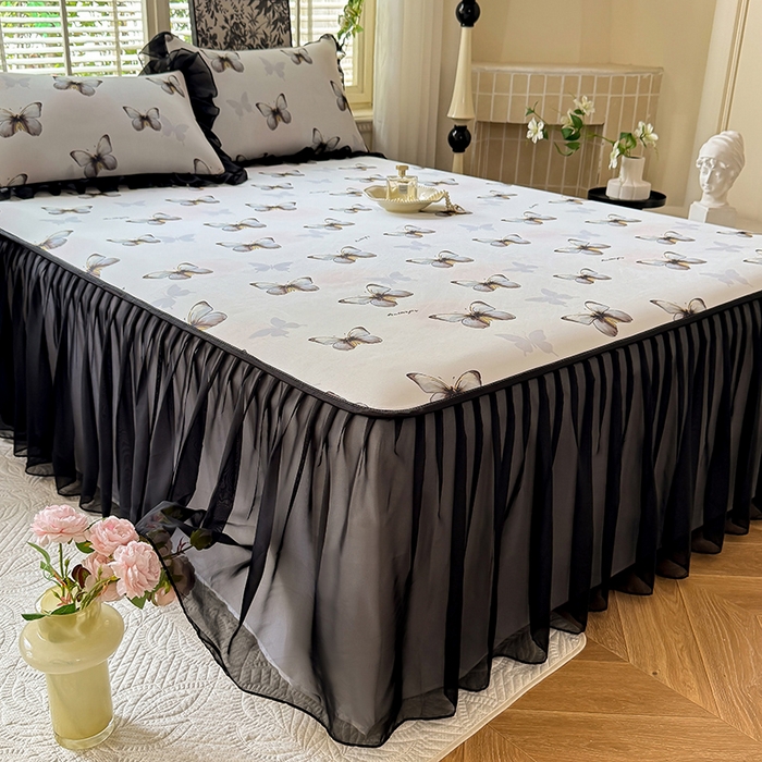 91家纺网 家纺一手货源 找家纺 大麦家纺 2025新款碳光冰丝软席子凉席-床裙款 蝶舞