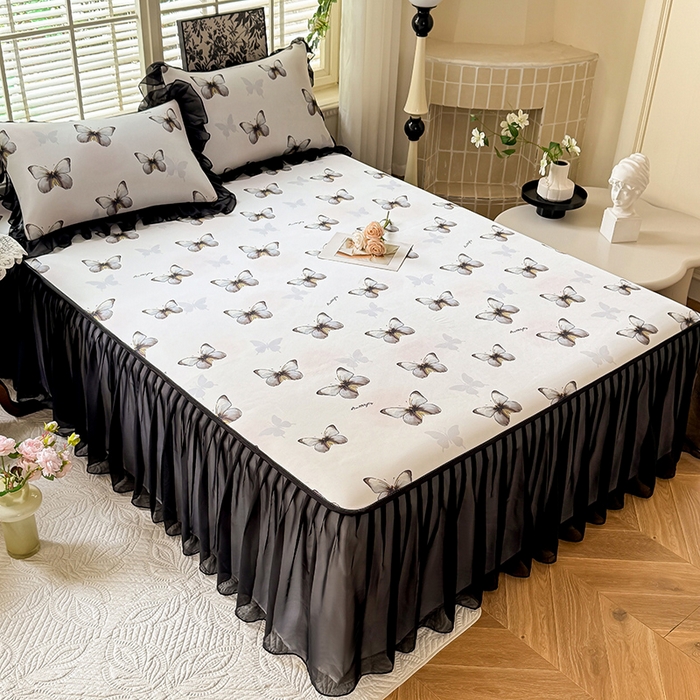 91家纺网 家纺一手货源 找家纺 大麦家纺 2025新款碳光冰丝软席子凉席-床裙款 蝶舞