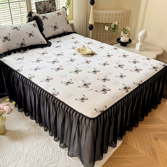 91家纺网 家纺一手货源 找家纺 大麦家纺 2025新款碳光冰丝软席子凉席-床裙款 蝶舞