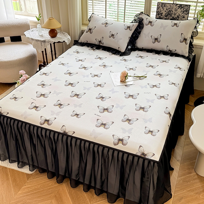 91家纺网 家纺一手货源 找家纺 大麦家纺 2025新款碳光冰丝软席子凉席-床裙款 蝶舞