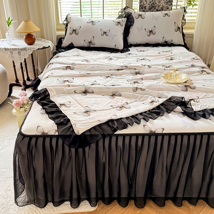 大麦家纺 2025新款碳光冰丝软席子凉席-床裙款 蝶舞