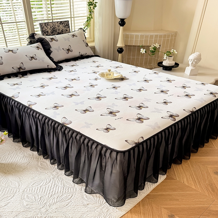 91家纺网 家纺一手货源 找家纺 大麦家纺 2025新款碳光冰丝软席子凉席-床裙款 蝶舞