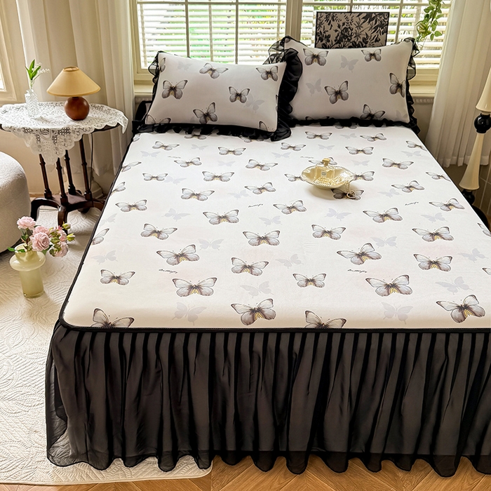 91家纺网 家纺一手货源 找家纺 大麦家纺 2025新款碳光冰丝软席子凉席-床裙款 蝶舞