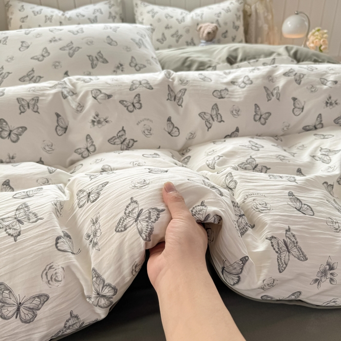 91家纺网 家纺一手货源 找家纺 （总）丝芙妮家居（原乐视家纺） 2025春夏新款水洗皱皱棉印花四件套