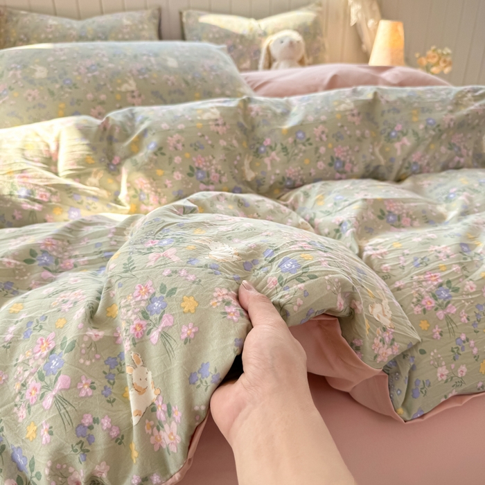 91家纺网 家纺一手货源 找家纺 （总）丝芙妮家居（原乐视家纺） 2025春夏新款水洗皱皱棉印花四件套