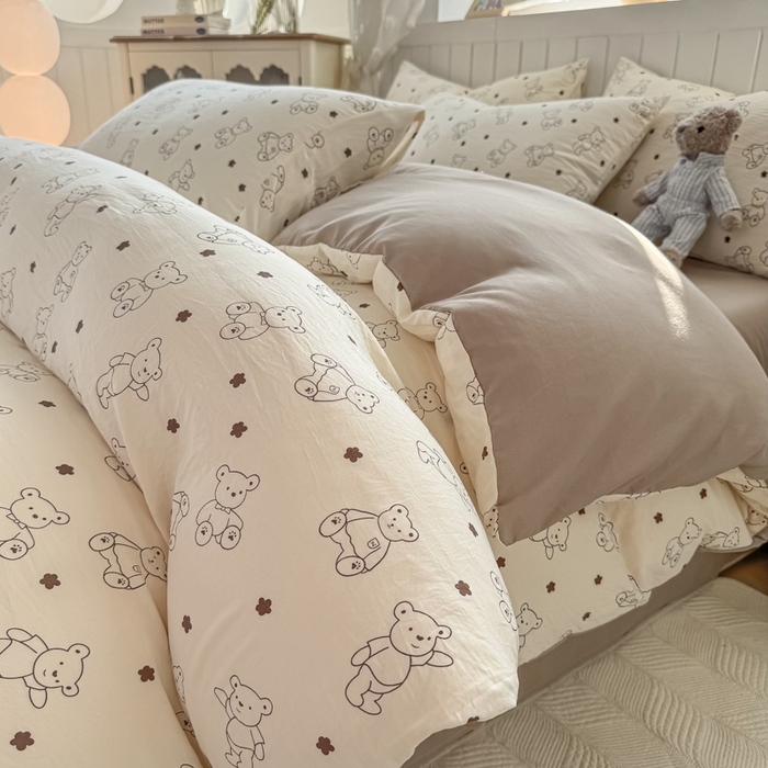 91家纺网 家纺一手货源 找家纺 丝芙妮家居（原乐视家纺） 2025春夏新款水洗皱皱棉印花四件套 丹尼熊