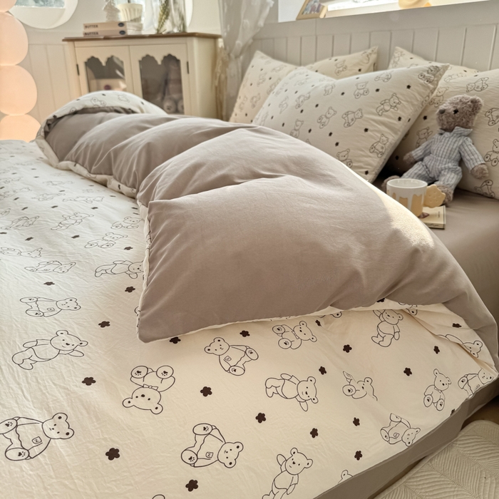 91家纺网 家纺一手货源 找家纺 丝芙妮家居（原乐视家纺） 2025春夏新款水洗皱皱棉印花四件套 丹尼熊