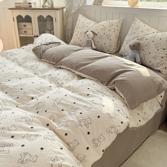 91家纺网 家纺一手货源 找家纺 丝芙妮家居（原乐视家纺） 2025春夏新款水洗皱皱棉印花四件套 丹尼熊