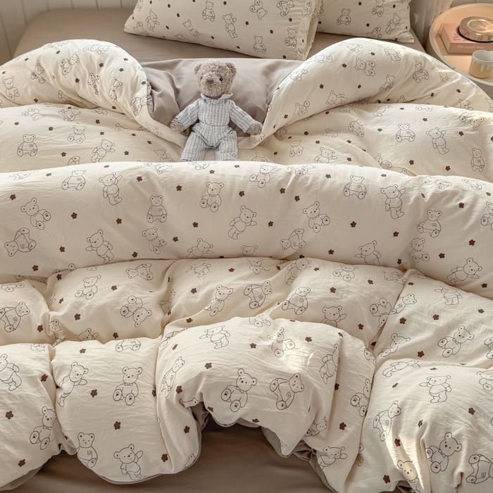 91家纺网 家纺一手货源 找家纺 丝芙妮家居（原乐视家纺） 2025春夏新款水洗皱皱棉印花四件套 丹尼熊