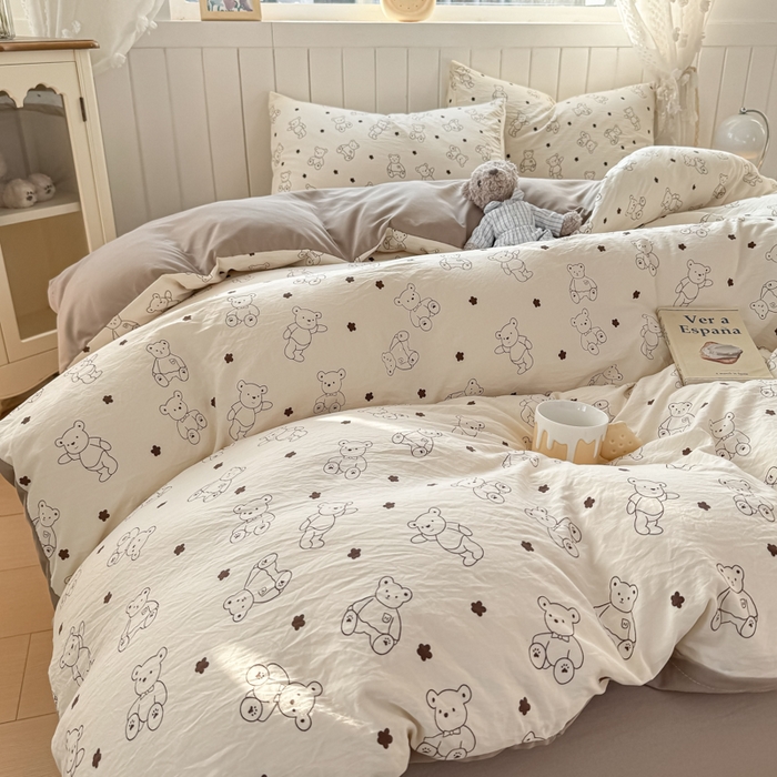 91家纺网 家纺一手货源 找家纺 丝芙妮家居（原乐视家纺） 2025春夏新款水洗皱皱棉印花四件套 丹尼熊